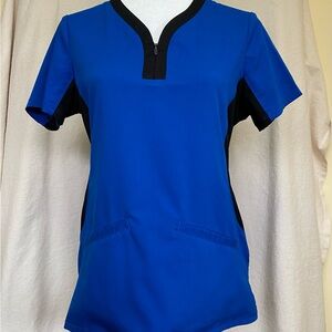 Healing Hands Royal Blue and Black Scrub Top